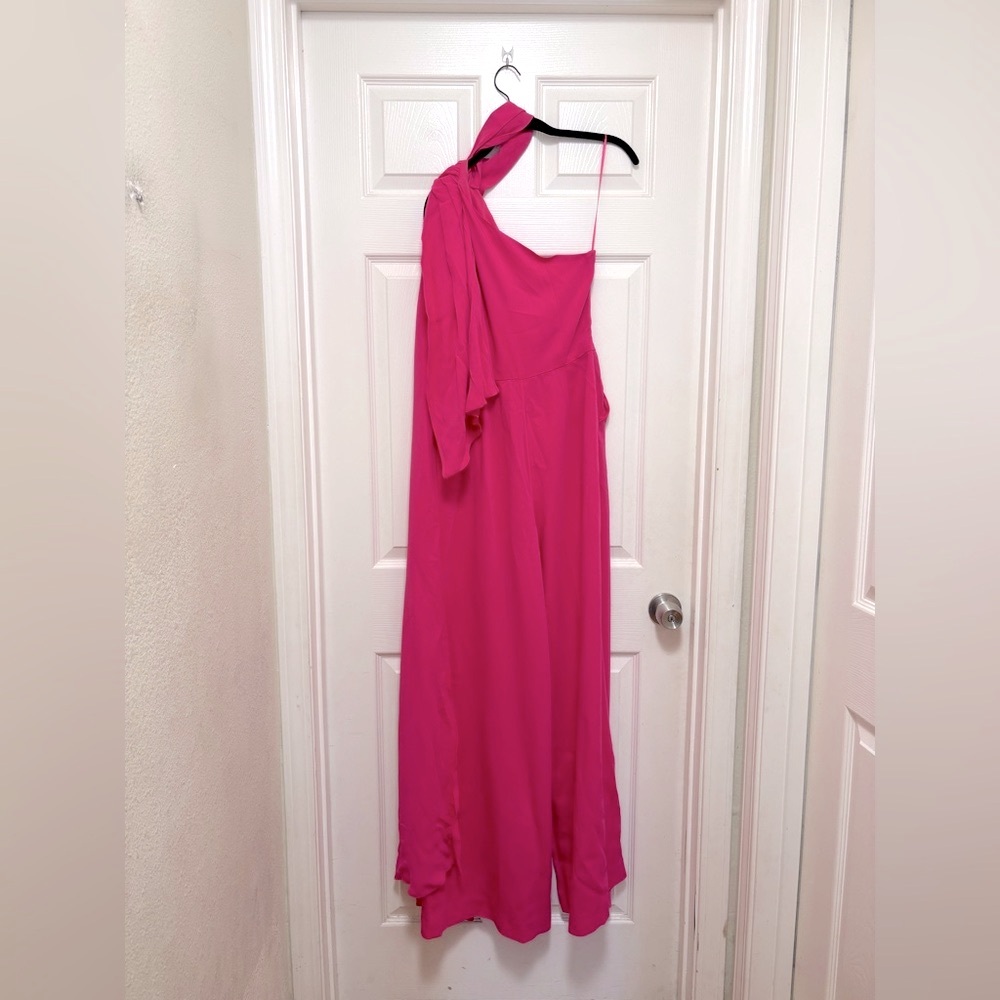 NWT REISS One-Shoulder Drape Wide-Leg Jumpsuit in Raspberry Pink - Picture 6 of 9